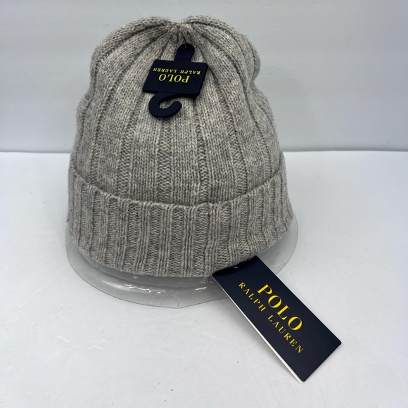POLO RALPH LAUREN, GREY BEANIE, ONE SIZE FITS, 50% WOOL 50% NYLON, UNISEX - Picture 3 of 11